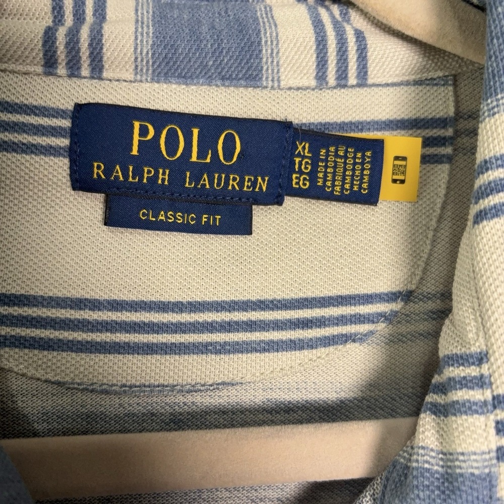 Polo Ralph‎ Lauren Polo Shirt Mens XL Blue Striped Classic Fit Short Sleeve Pony - Picture 4 of 8